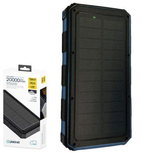 Platinet Power Bank PMPB20SP 20000mAh solar panel outdoor světlo černá