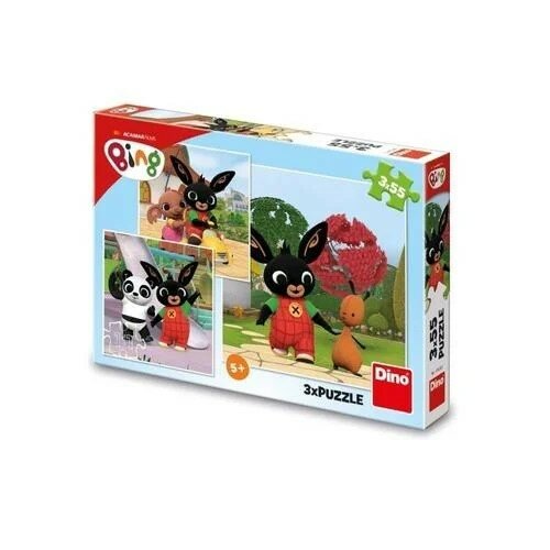 Dino Puzzle 3v1 Králíček Bing/Bing si hraje 3x55dílků v krabici 27x19x4cm.