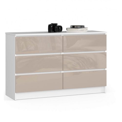 Komoda K120 6SZ cappuccino lesk bílá